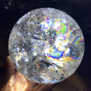天然喜马白水晶彩虹球钻石花瓣火彩阿赛球10cm高频水晶球一物一图