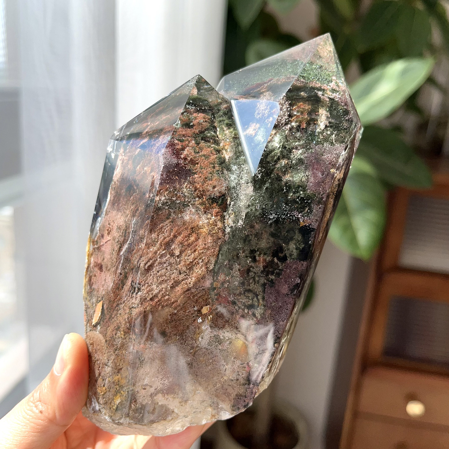 天然巴西绿幽灵柱子摆件