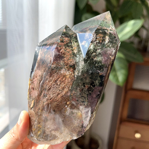 天然巴西绿幽灵柱子摆件