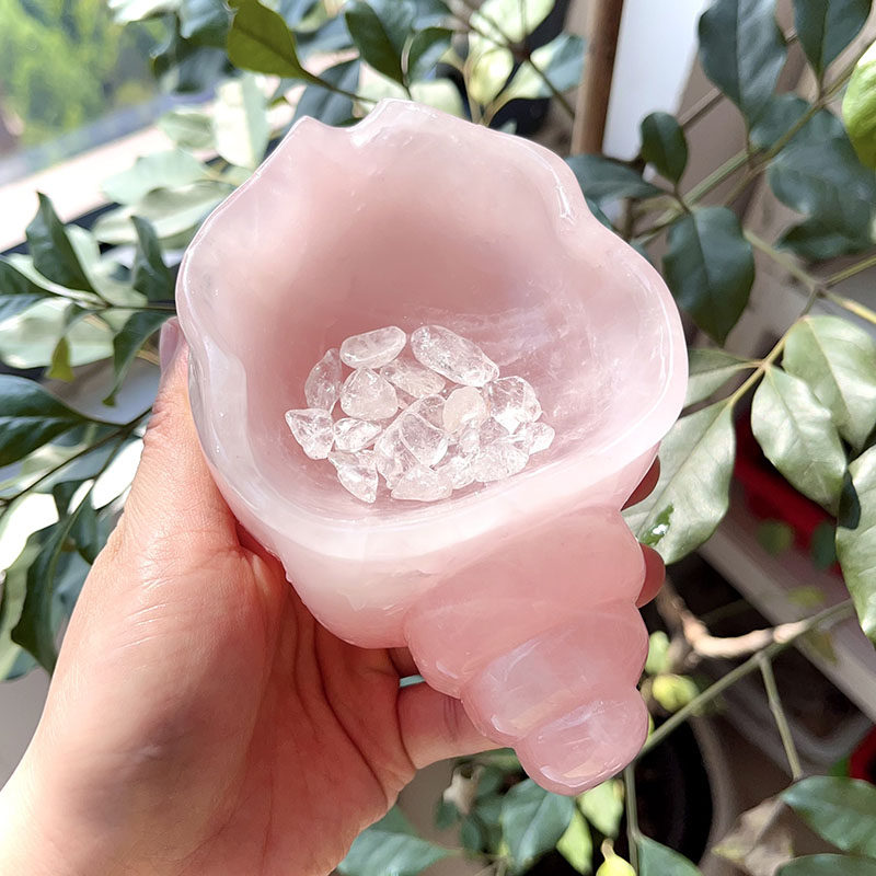 天然粉晶海螺颜色粉润粉晶原石雕刻海螺造型可爱水晶海螺饰品摆件