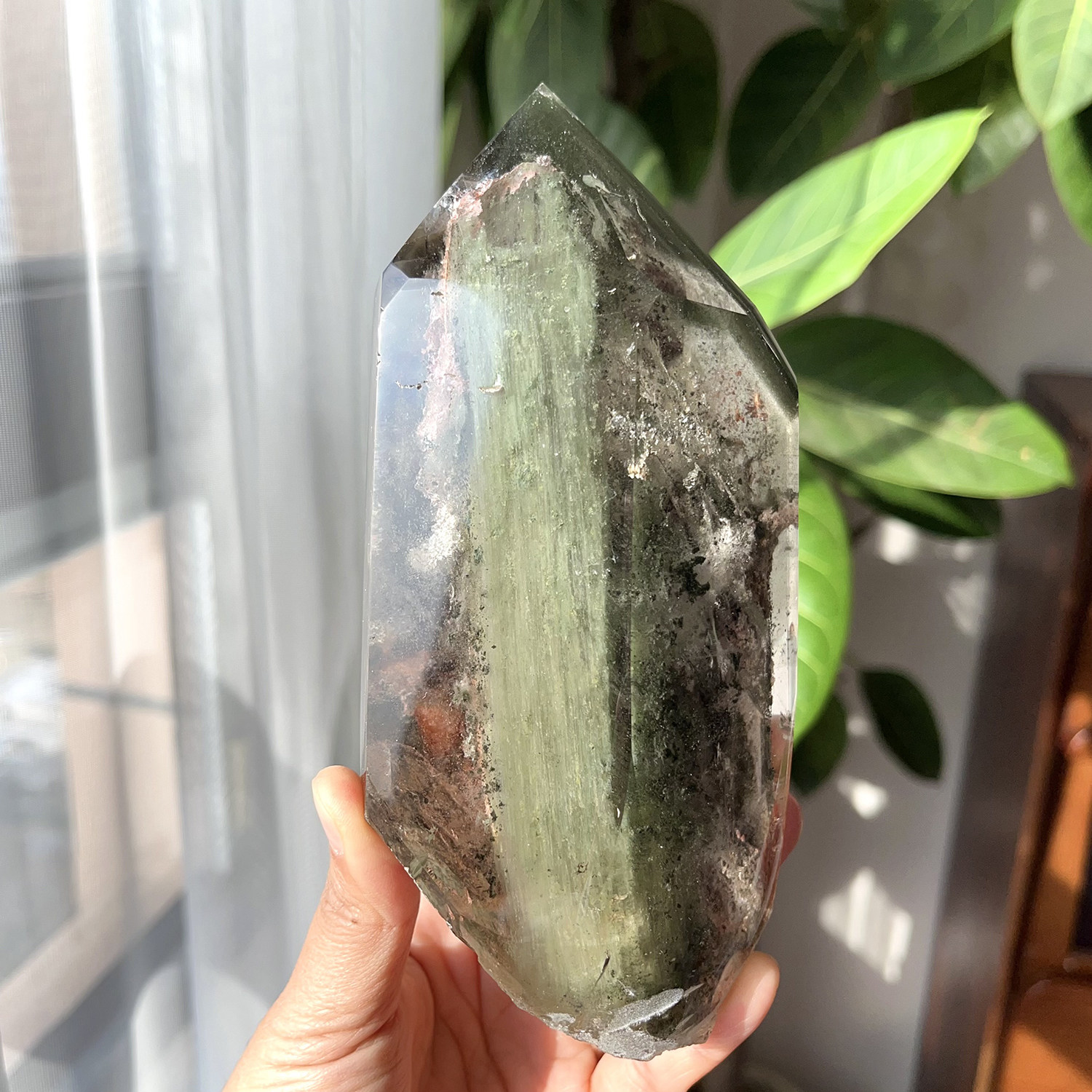 天然巴西绿幽灵柱摆件
