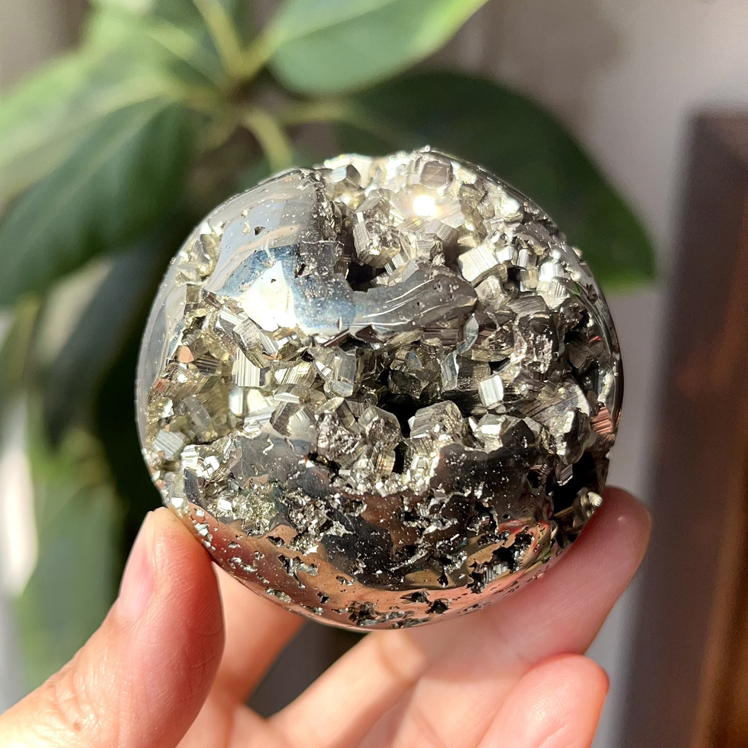 天然秘鲁黄铜矿黄铁矿球愚人金Pyrite晶牙闪水晶球5.8cm一物一图