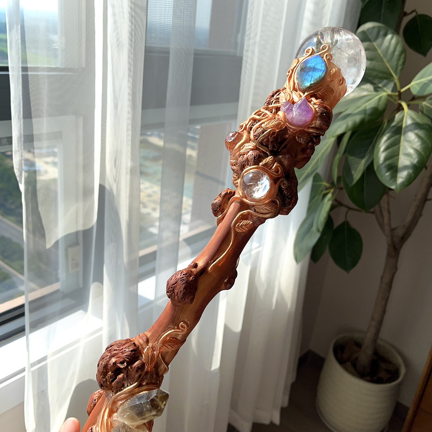 天然水晶魔法权杖摆件