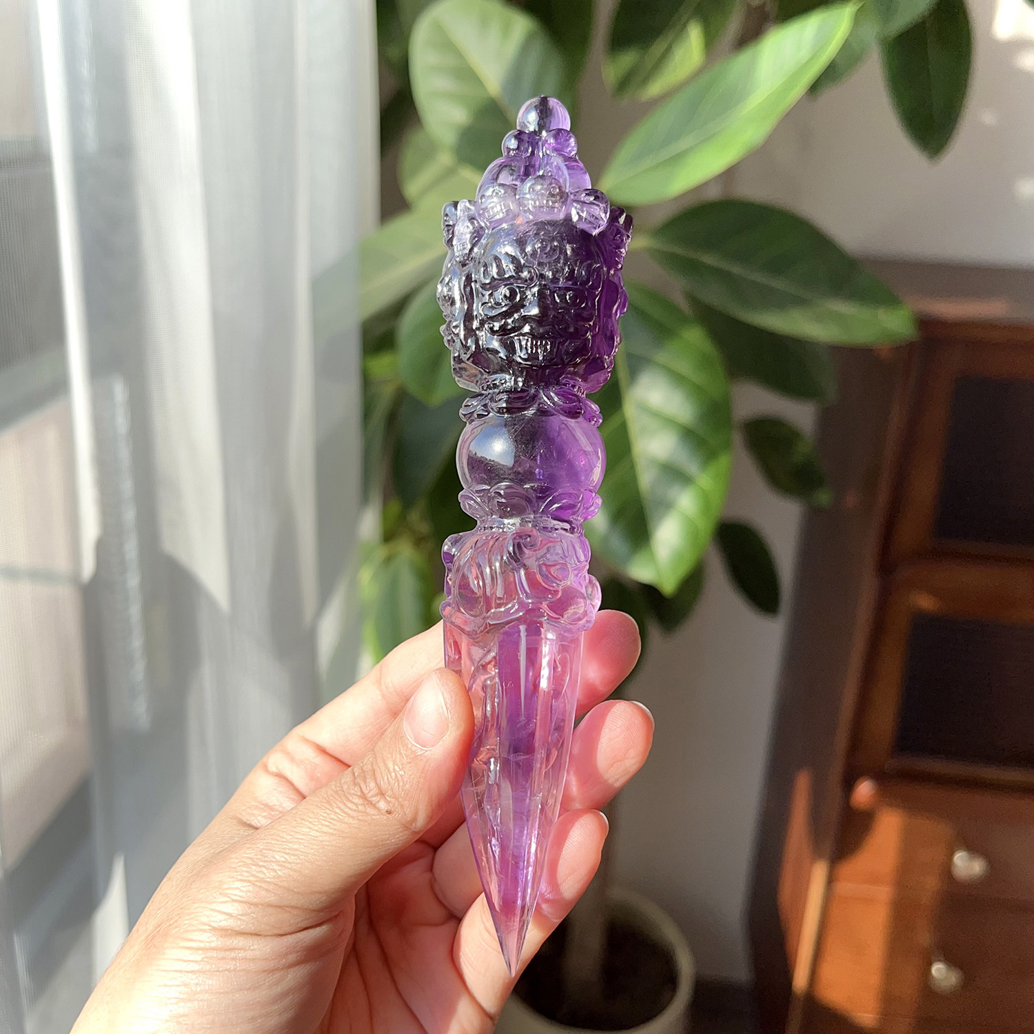 天然紫晶普巴金刚橛紫晶原石雕刻藏传法器金刚降魔杵摆件一物一图