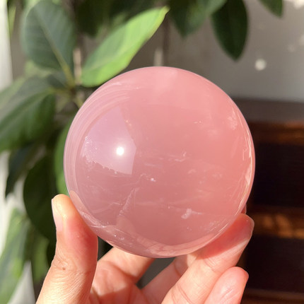 天然粉晶球星光马粉球颜色粉润7cm原石打磨水晶球摆件一物一图