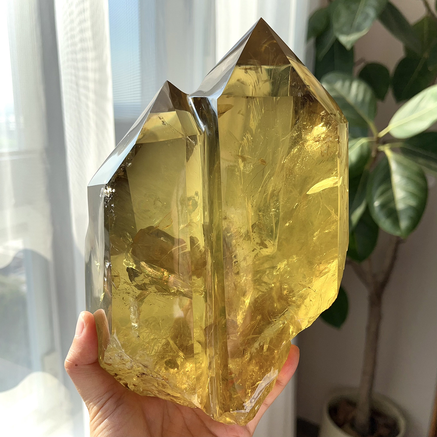 天然黄水晶双尖柱摆件