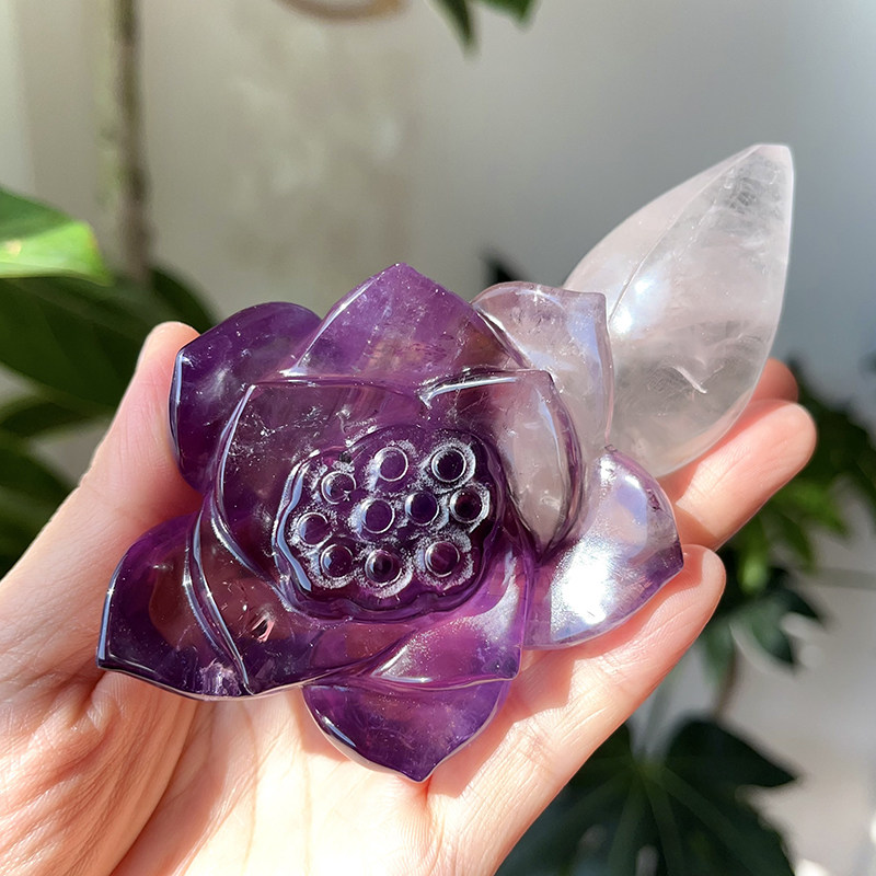 天然精品紫晶莲花摆件