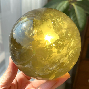 天然喜马黄水晶球香槟阿赛黄水晶彩虹球10cm财富水晶球一物一图