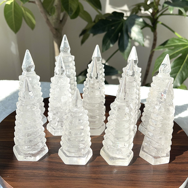 天然巴西白水晶文昌塔摆件