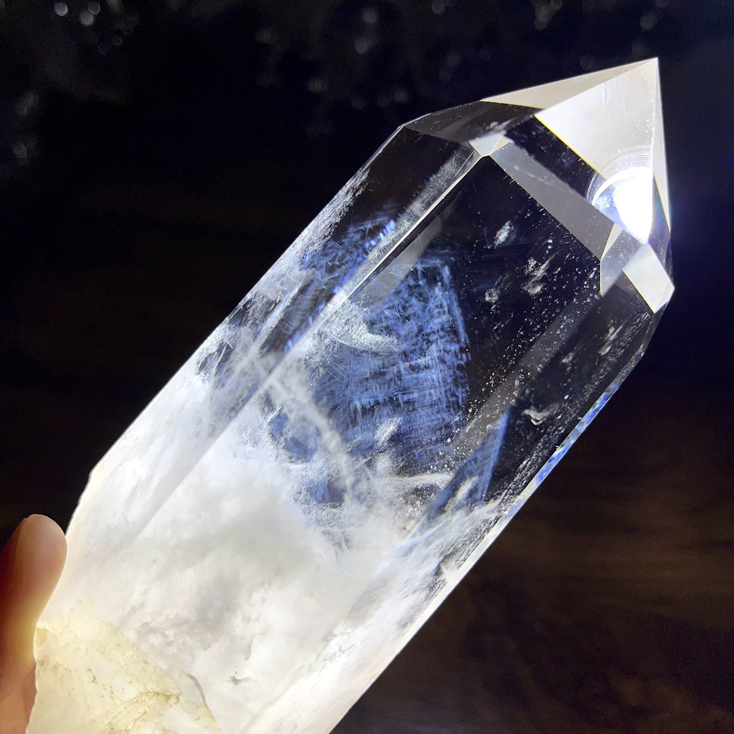 天然白水晶蓝针银山柱子