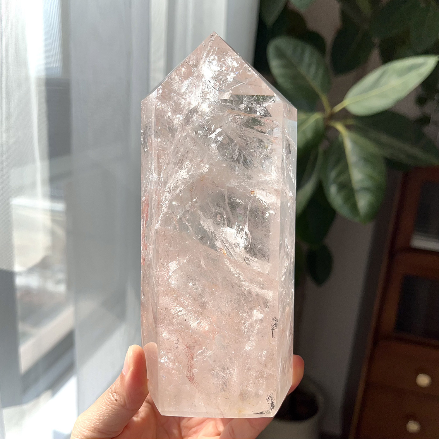 天然喜马粉阿赛柱子摆件