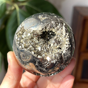 天然秘鲁黄铜矿黄铁矿球愚人金Pyrite晶牙闪水晶球6.3cm一物一图