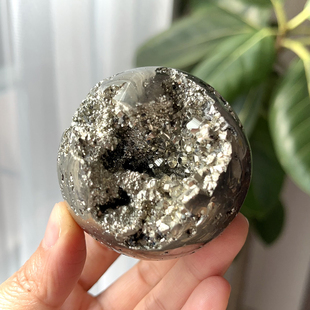 天然秘鲁黄铜矿黄铁矿球愚人金Pyrite晶牙闪水晶球5.6cm一物一图