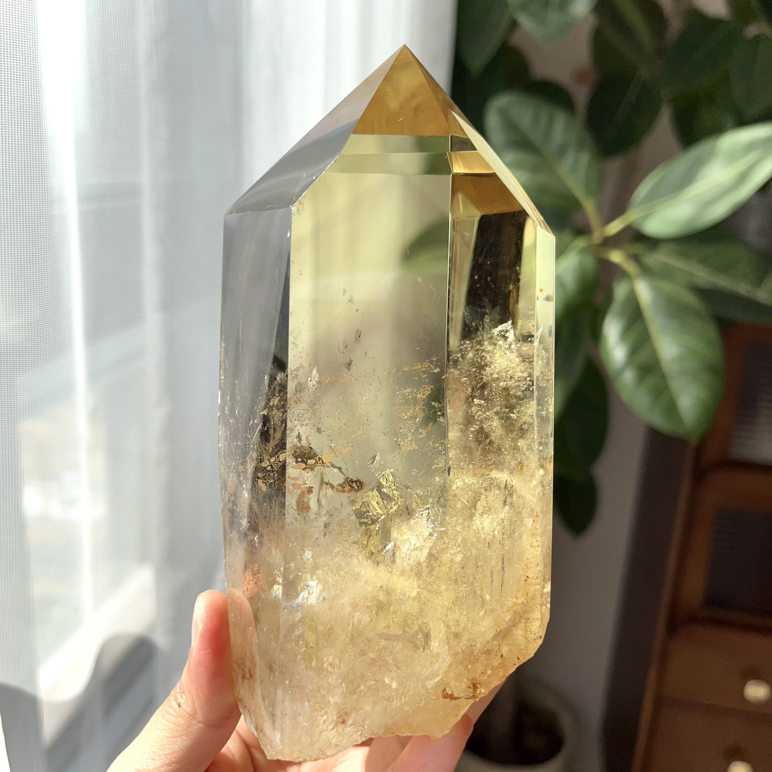 天然巴西黄水晶柱摆件