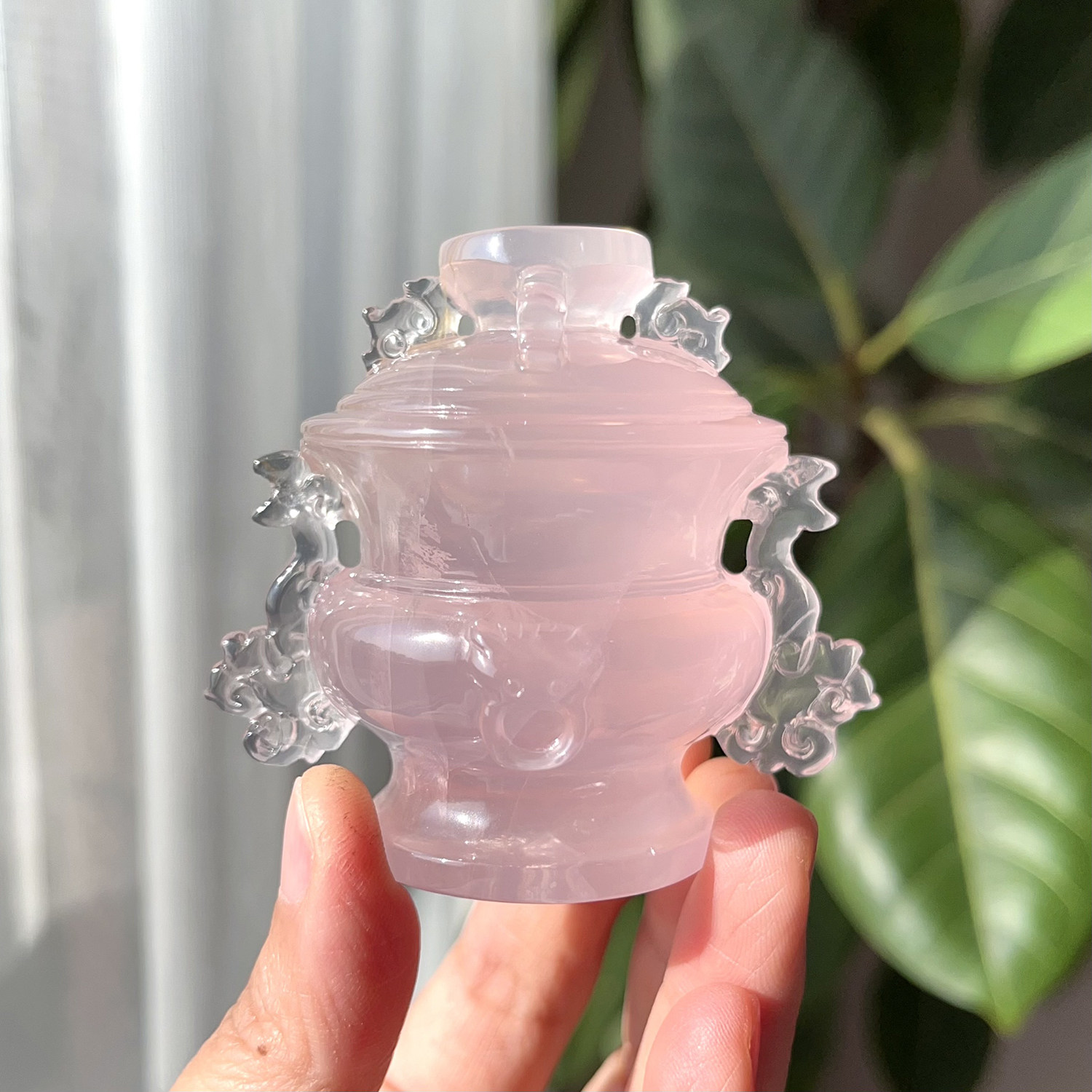 天然莫桑粉晶小粉炉星光粉粉晶原石雕刻博物馆同款小粉炉水晶摆件