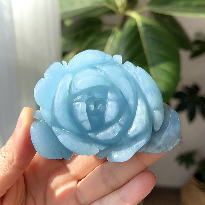 天然海蓝宝花朵水晶摆件
