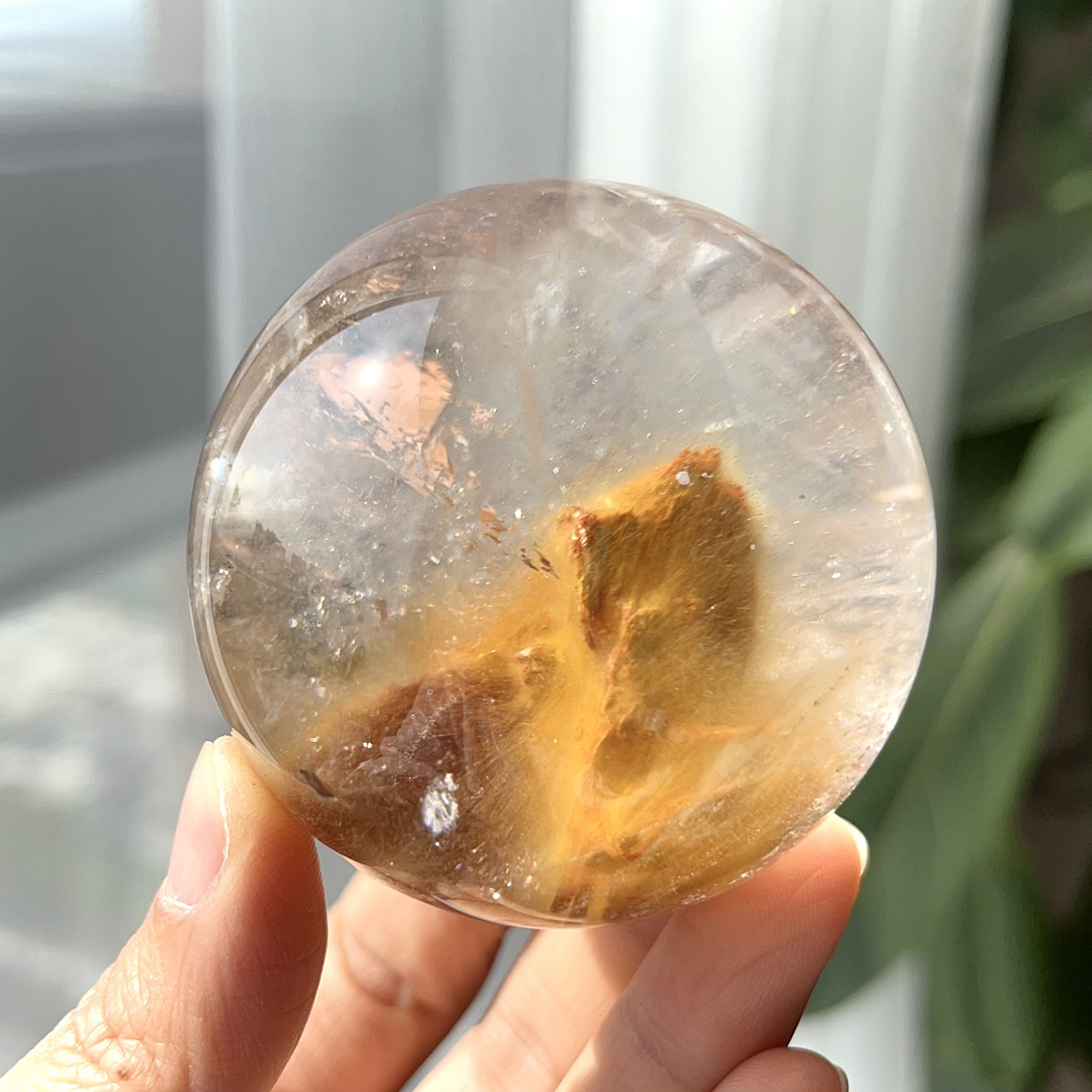 天然巴西黄兔毛球摆件