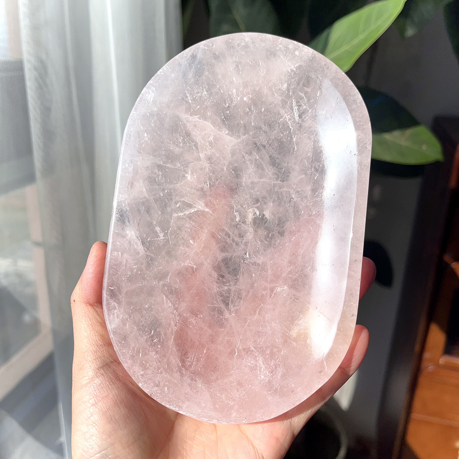 天然粉水晶盘子消磁摆件