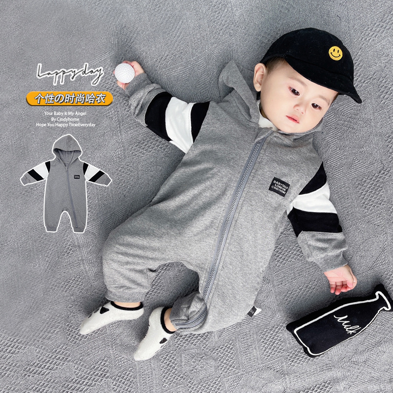 新款冬季纯棉连帽外出服婴幼儿秋冬季加绒连体衣百天男宝宝哈衣