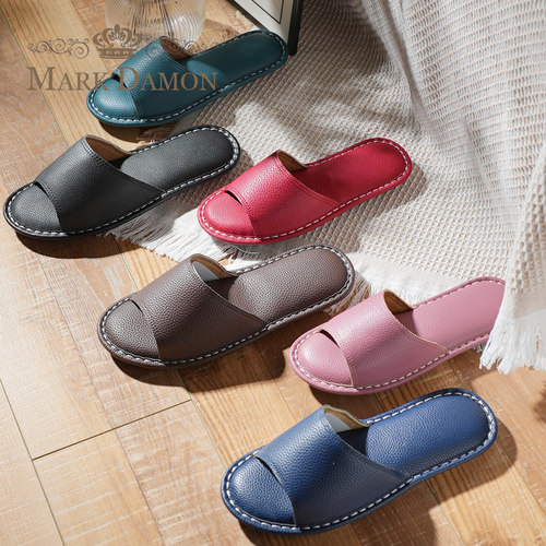 男女情侣皮质皮底家居室内拖鞋