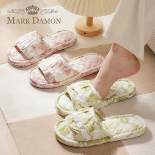 新款 纯棉布艺国风水墨画男女情侣三层布底静音家居室内地板拖鞋