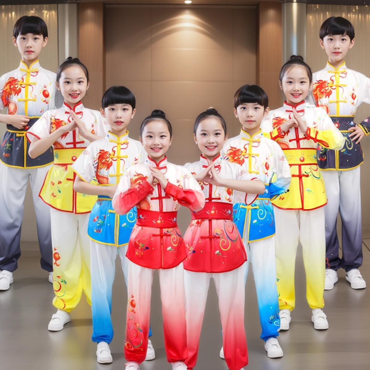 儿童武术比赛表演体考竞赛练功服女成人太极服渐变过渡色训练服