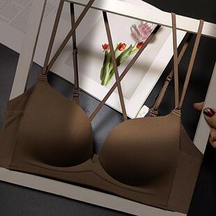 新款无痕交叉美背细带薄款内衣女聚拢定型收副乳防下垂无钢圈文胸