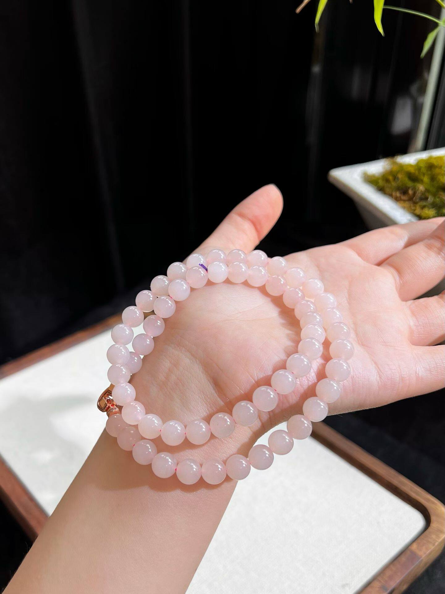 藕粉手串女款天然玉石圆珠手链清新文艺手串8mm