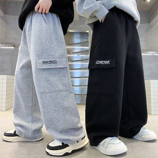 儿童装男童加绒裤子一体绒中大童运动裤秋冬季加厚工装小男孩卫裤