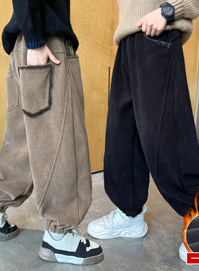 男童加绒裤子秋冬款2025新款儿童灯芯绒休闲裤冬季中大童男孩长裤