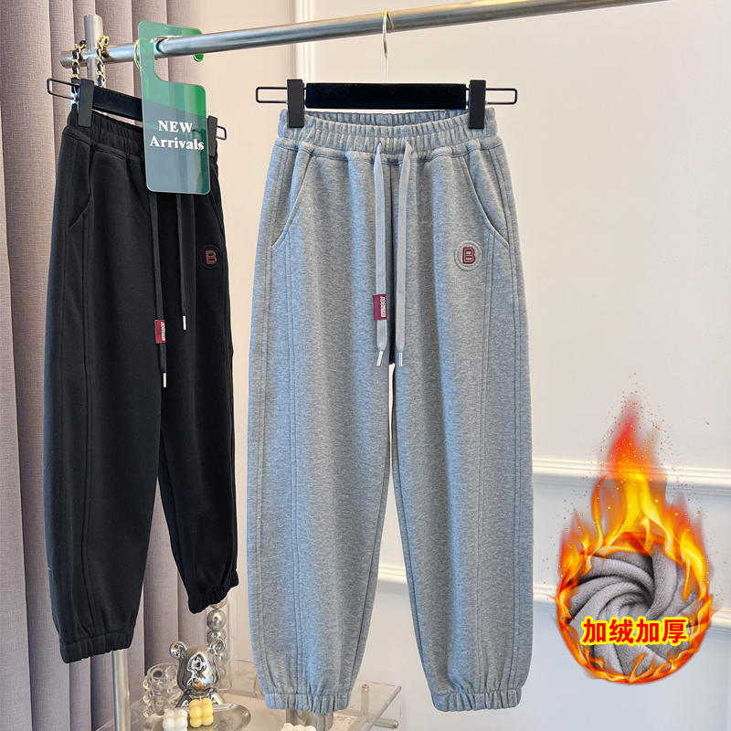 男童加绒裤子一体绒秋冬季加厚