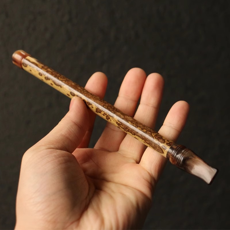 精选梅鹿竹老料纯手工精工制作牛角嘴长烟嘴抽烟器具过滤器竹器