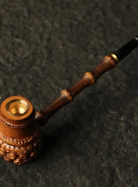 精品纯手工制作满钉老竹根小烟斗可拆卸竹制粗烟两用烟袋烟嘴