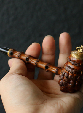 精品纯手工制作天然满钉竹根小烟斗竹制老竹鞭烟袋锅烟嘴烟具把玩