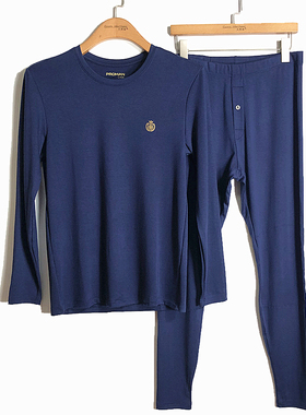 新款豪门男莫代尔羊毛德绒圆领护膝保暖内衣套装秋衣秋裤374003