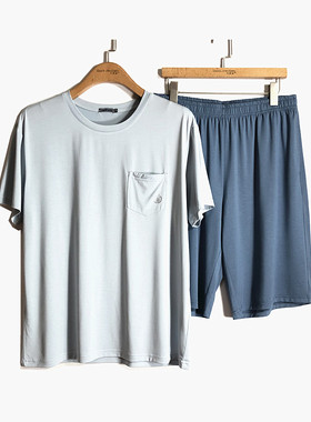豪门内衣夏季男士优可丝圆领短袖短裤睡衣家居服套装亲肤MI250125