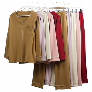 F975 BI51 凯撒caser女士家居服套装 羊绒蛋白V领蕾丝磨绒睡衣睡裤