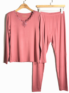 豪门女士莫代尔羊毛德绒花边领护膝保暖内衣套装秋衣秋裤ME364003