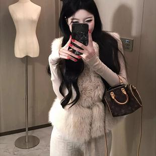 秋冬贵气高级感拼接毛毛马甲上衣女纯欲氛围感加厚环保毛皮草外套