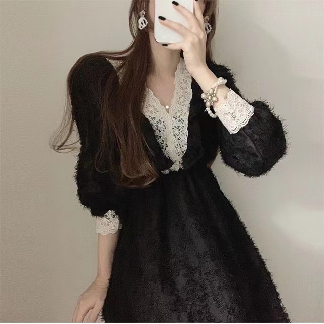 Lace chic high waist lace dress