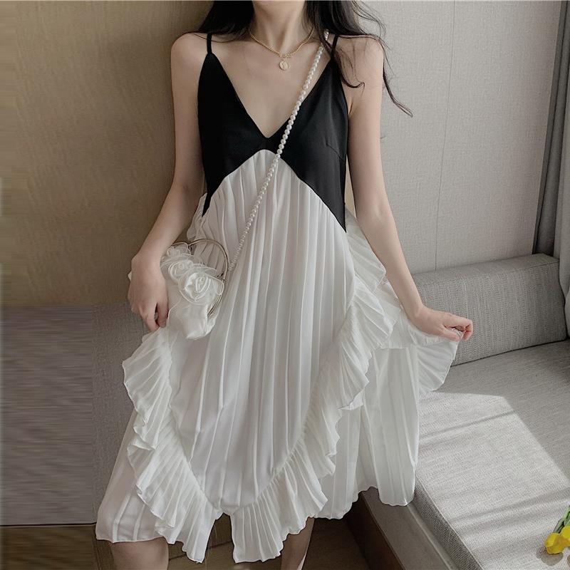 Seaside holiday chiffon collar suspender dress women's Sanya Travel Photo dress super fairy Off Shoulder Beach skirt