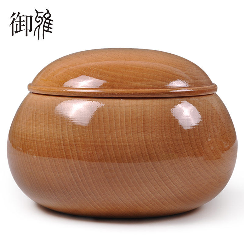 御雅 围棋棋罐亮光漆大号榉木实木棋罐日式棋笥整木取芯本榉制作