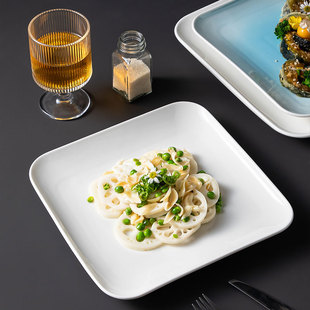 西餐牛排盘简约白色正方形陶瓷盘子创意家用菜盘平盘酒店餐厅餐具
