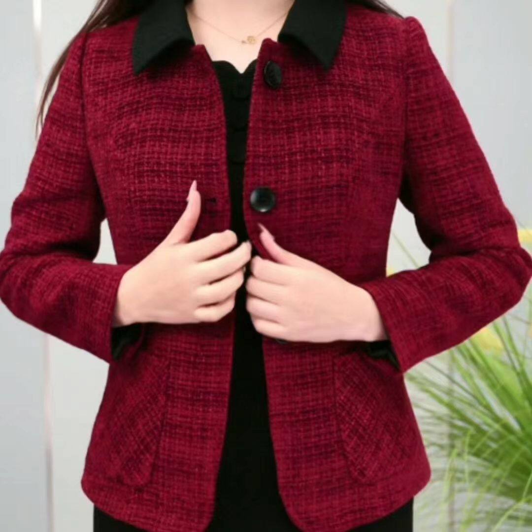 小香风外套女春秋季新款中年妈妈装洋气减龄短款格子夹克上衣