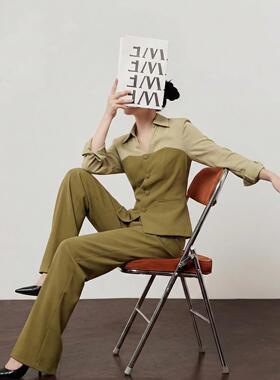 2026春季新款轻熟风收腰上衣阔腿裤设计时尚套装HBZW800245