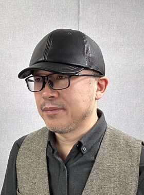 5公分短檐真皮帽子中老年秋冬休闲时尚羊皮男女棒球帽印花鸭舌帽