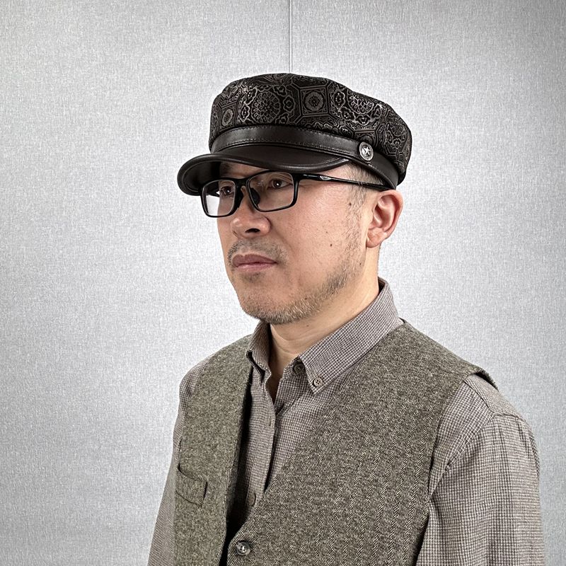 民国风平顶帽羊皮海军帽