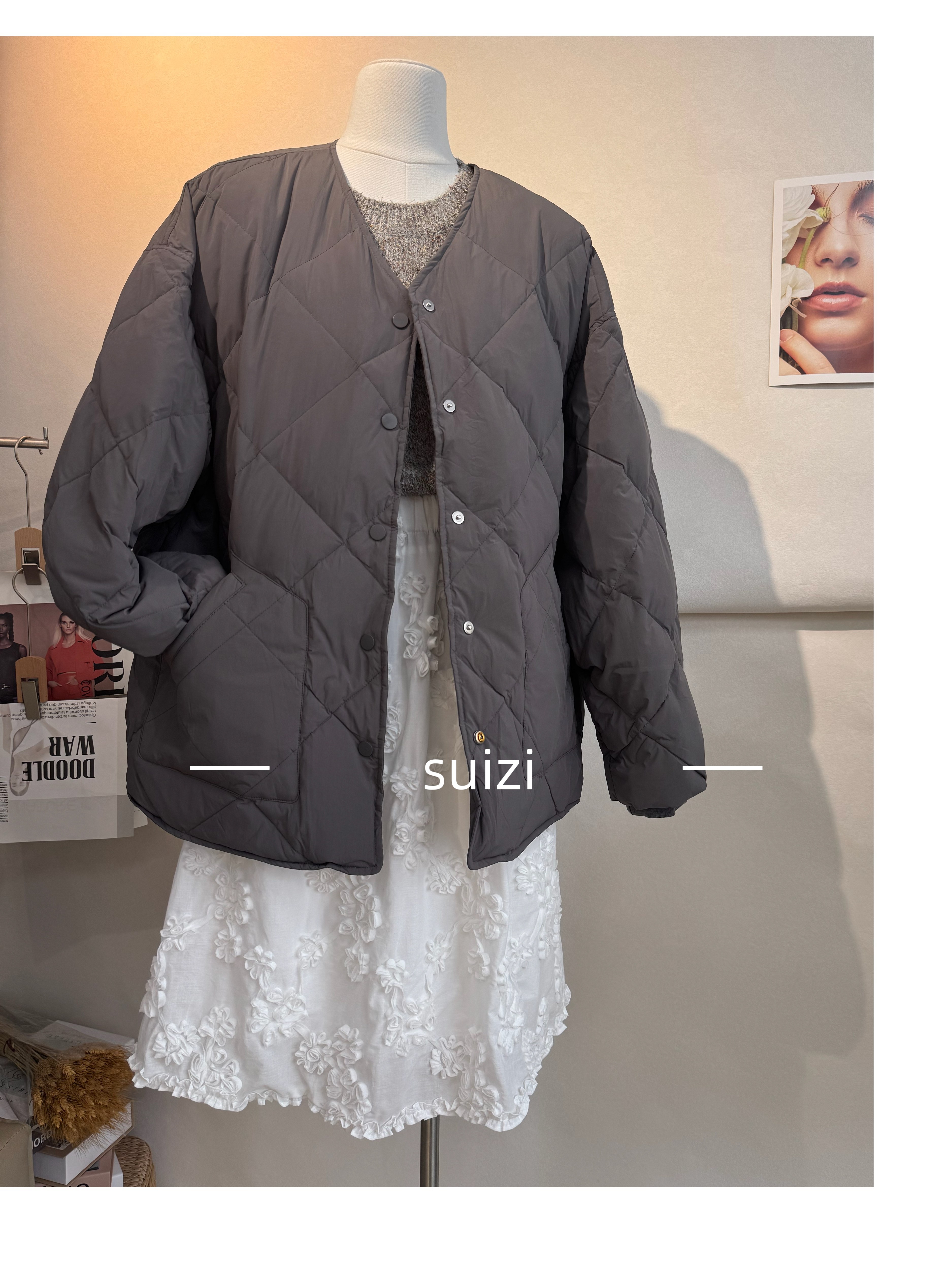 【Suizi】韩系复古菱格羽绒服女2025新款显瘦百搭气质中长款