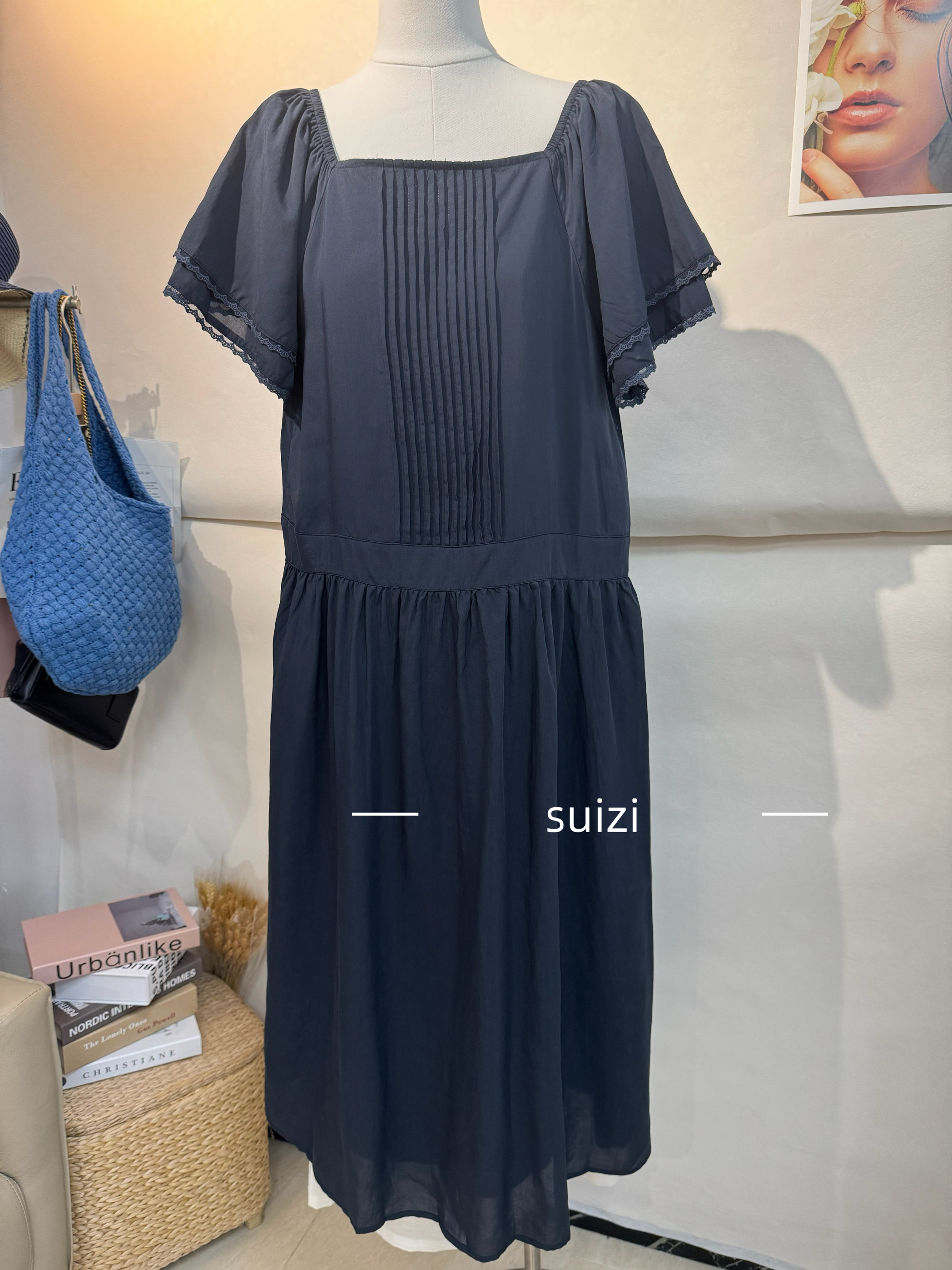 【Suizi】新款女装蕾丝花边短袖连衣裙韩版宽松休闲长裙