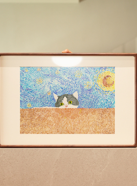 奶油风小清新治愈猫咪实木装饰画